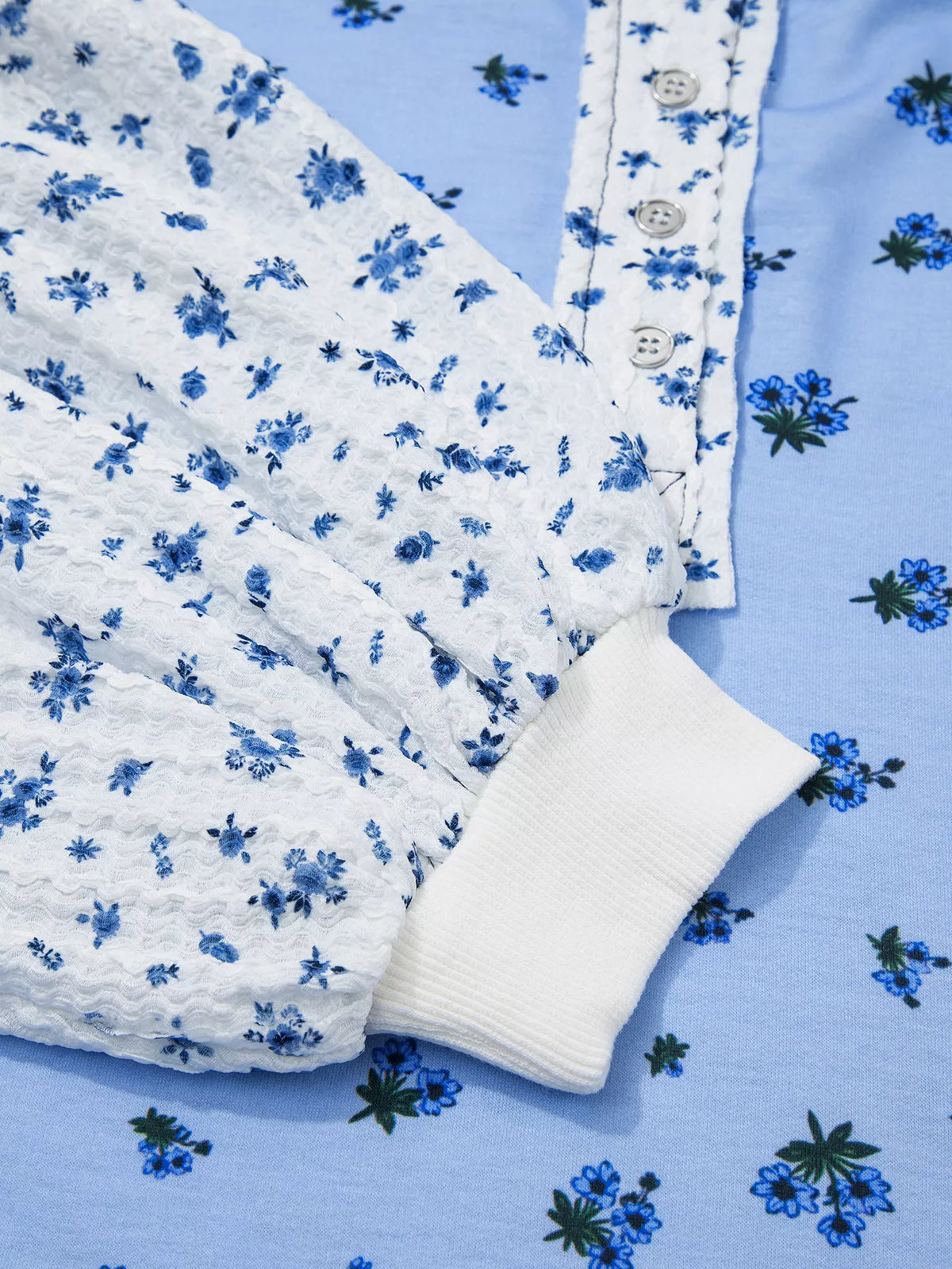 Floral Contrast Long Sleeve Top, sleeve detail