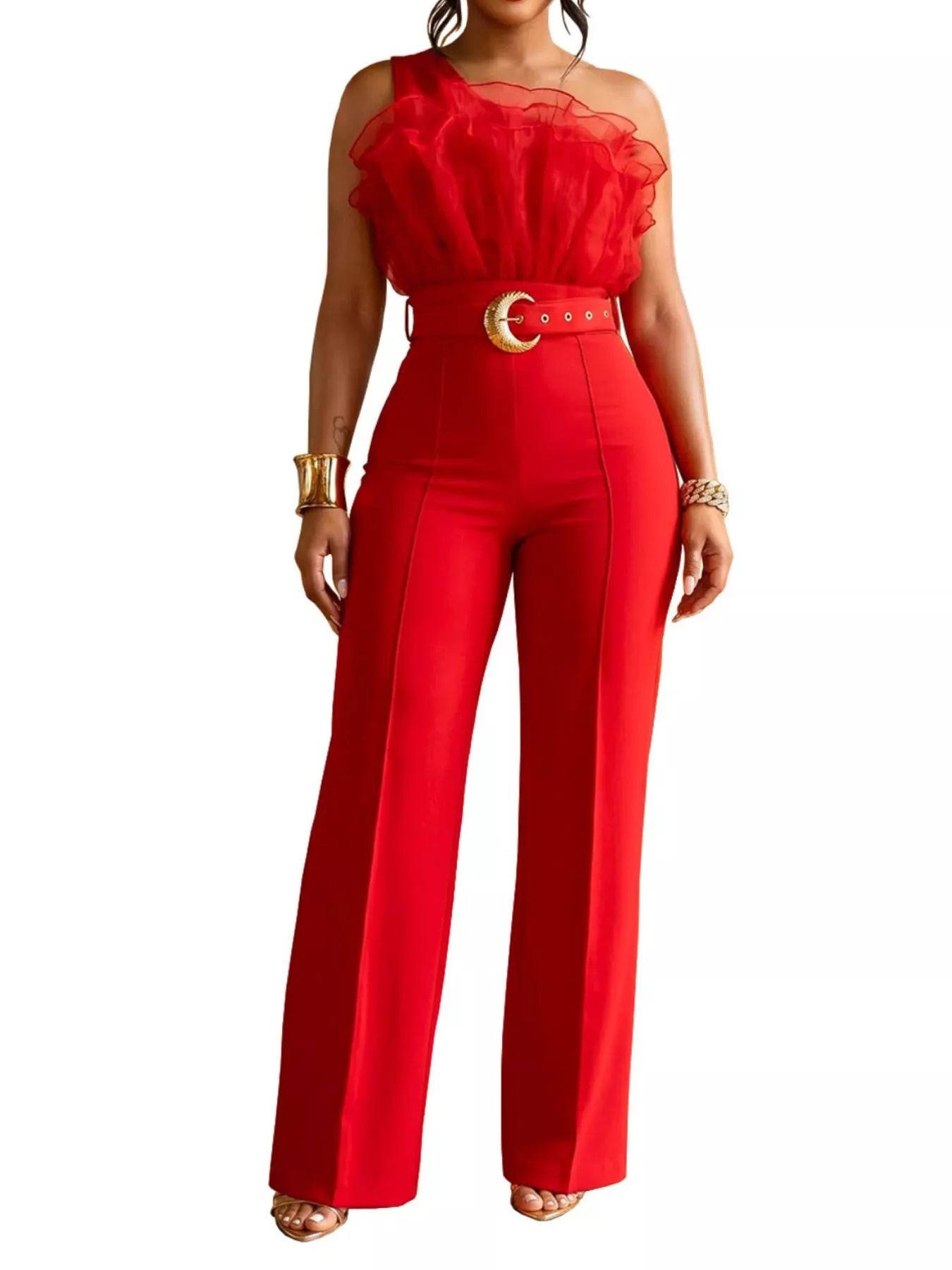 Trendsi One-Shoulder Ruffled Wide-Leg Jumpsuit -