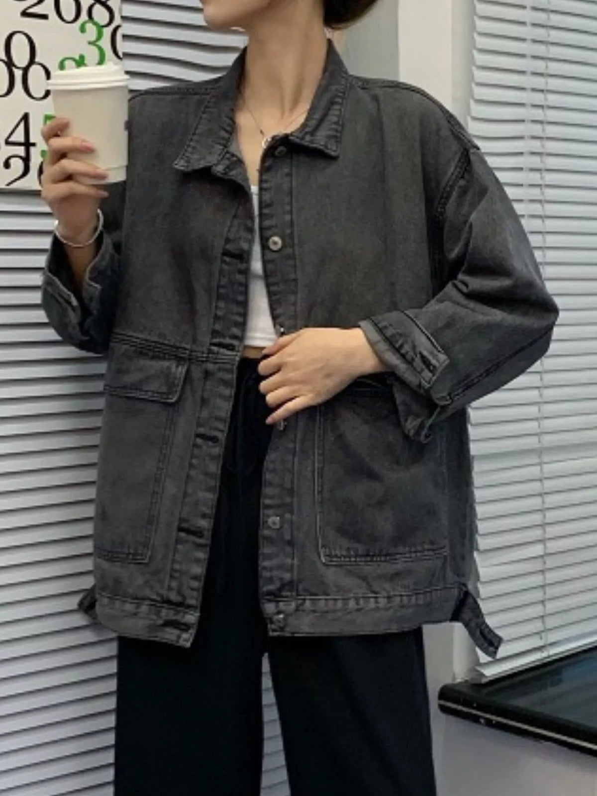 Charcoal washed denim utility jacket