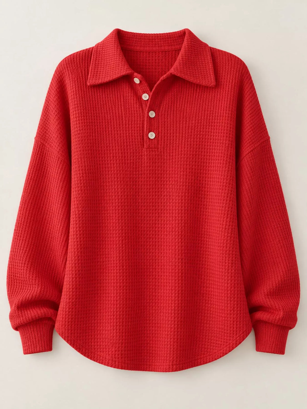 Waffle Knit Quarter-Button Polo T-Shirt — garment front