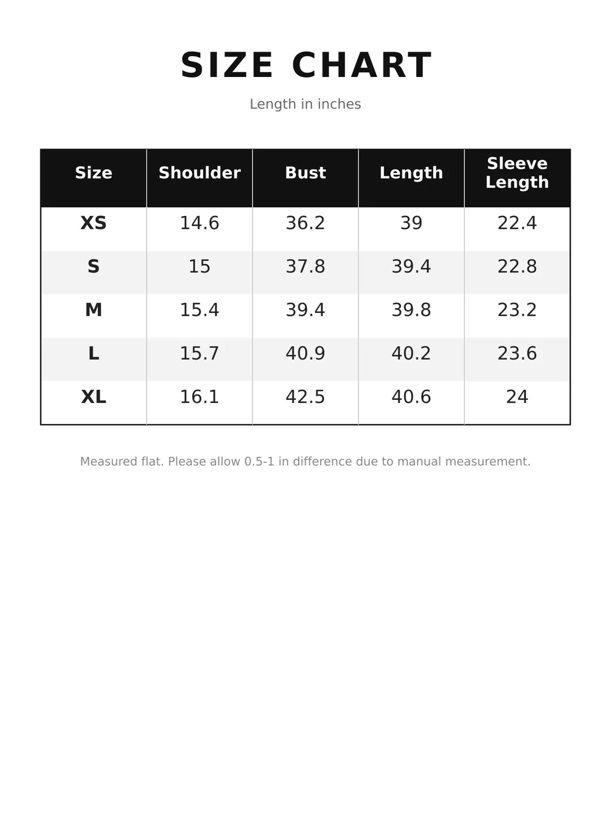 Size chart for belted longline wool coat