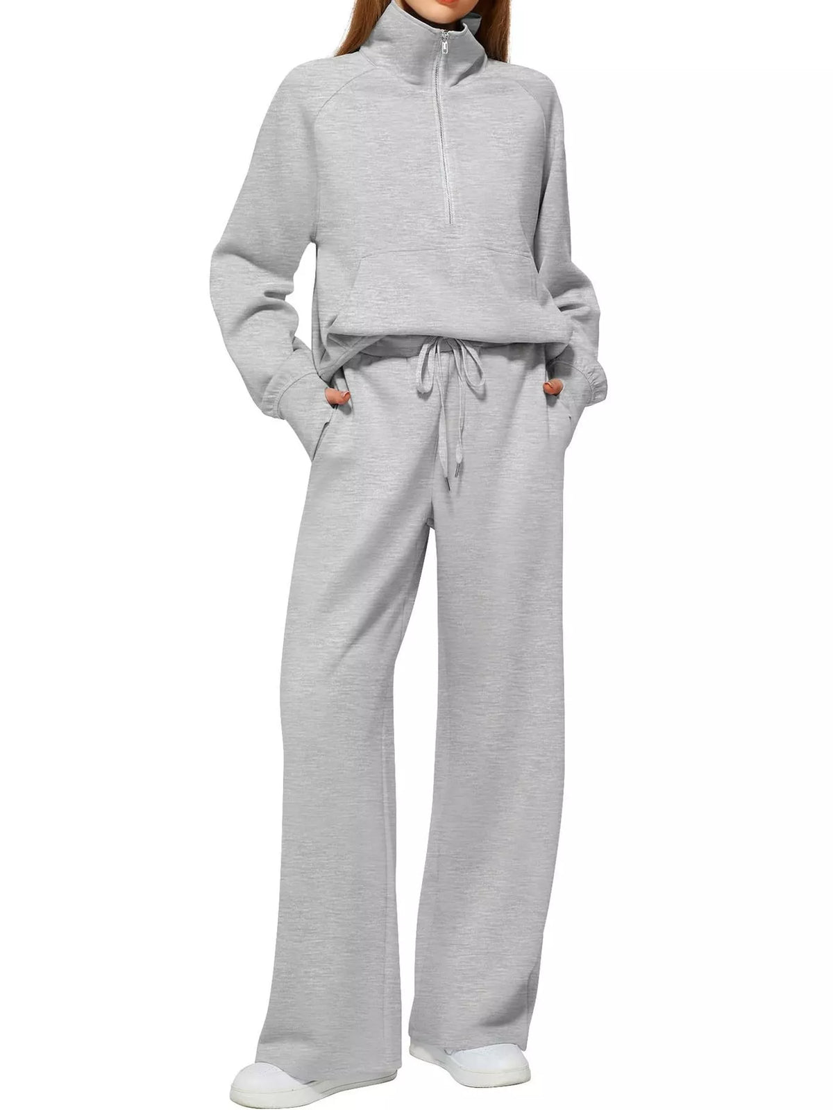 Half-zip top and pants set, light gray front