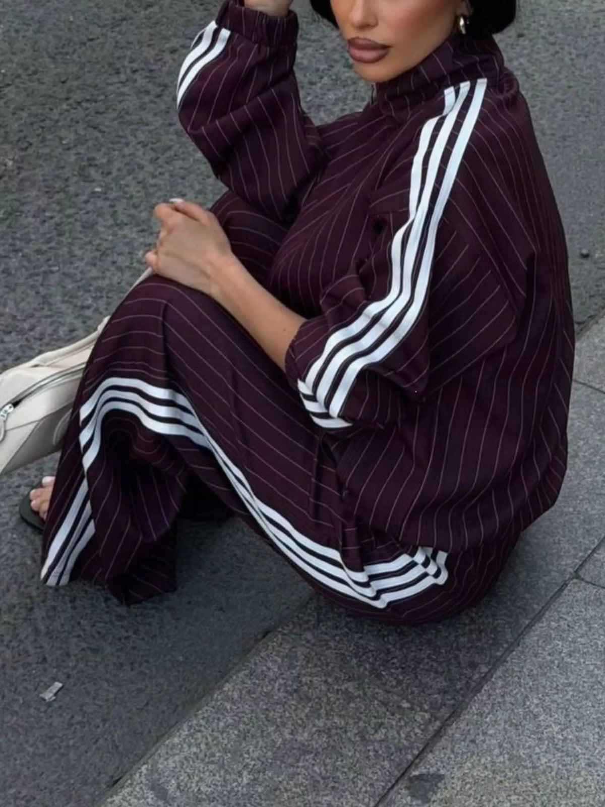 Trendsi Side Stripe Zip Up Jacket and Pants Set -