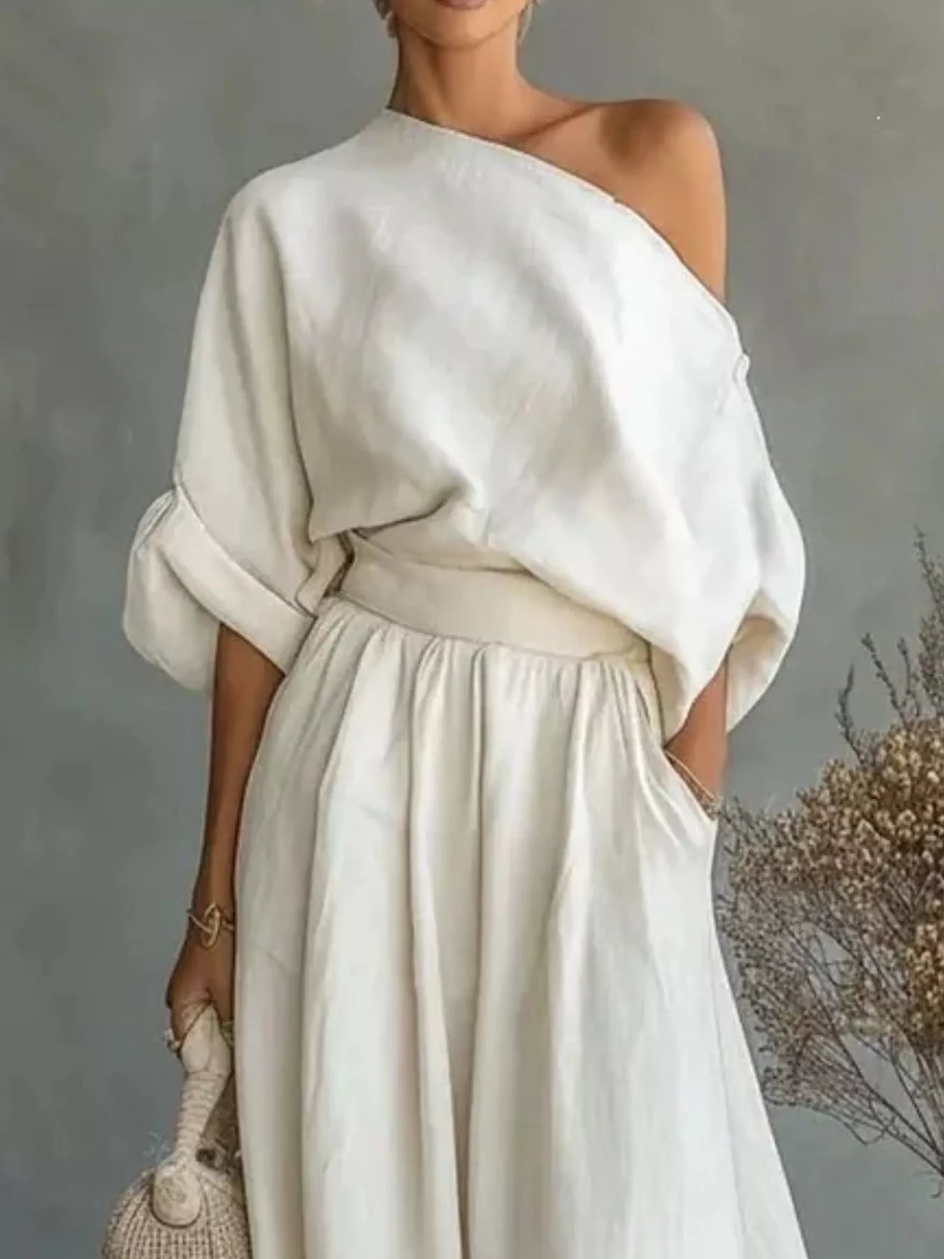 Trendsi Full Size One Shoulder Top and Wide Leg Pants Set Plus Size -