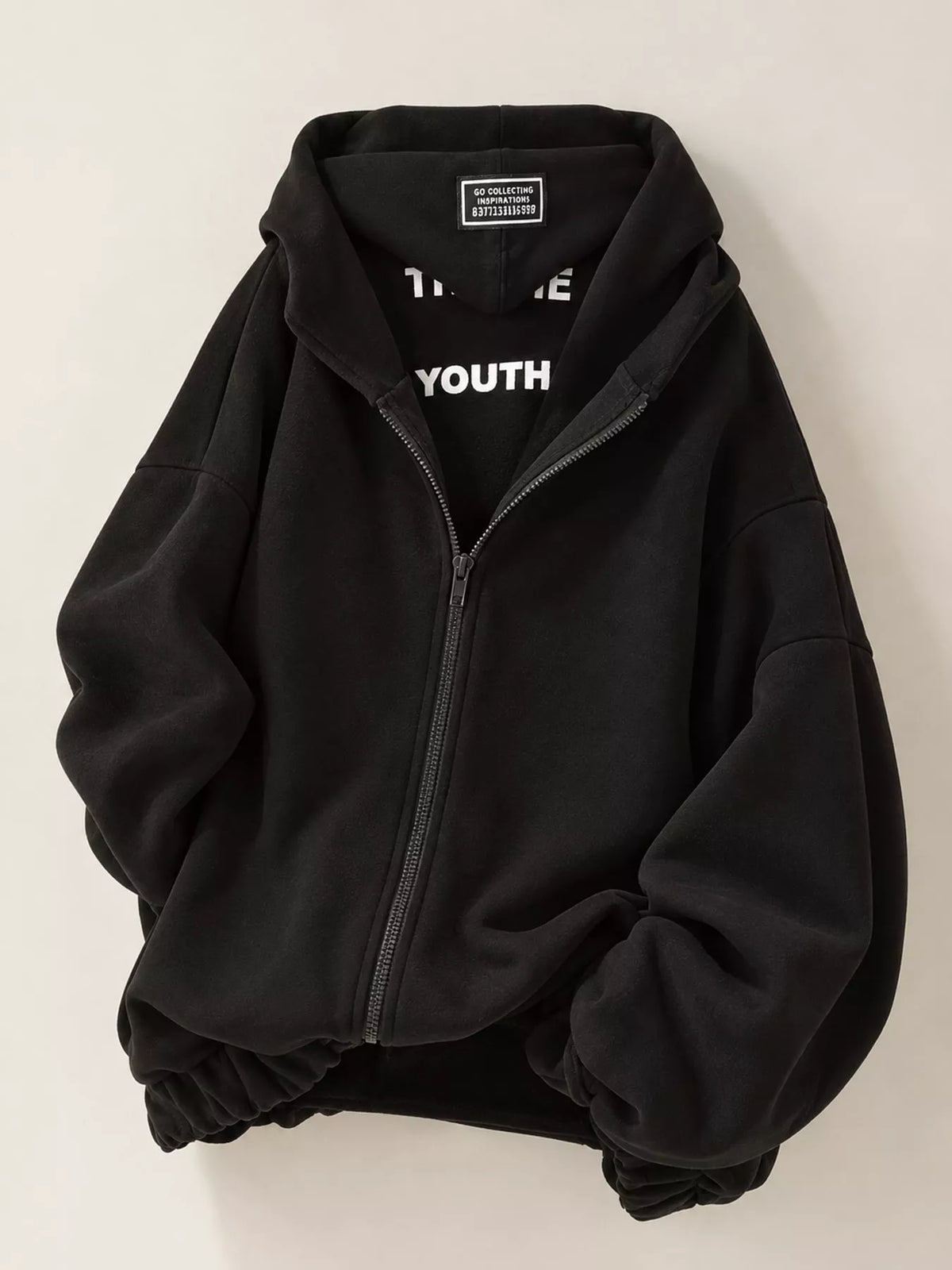 Black oversized zip-up hoodie
