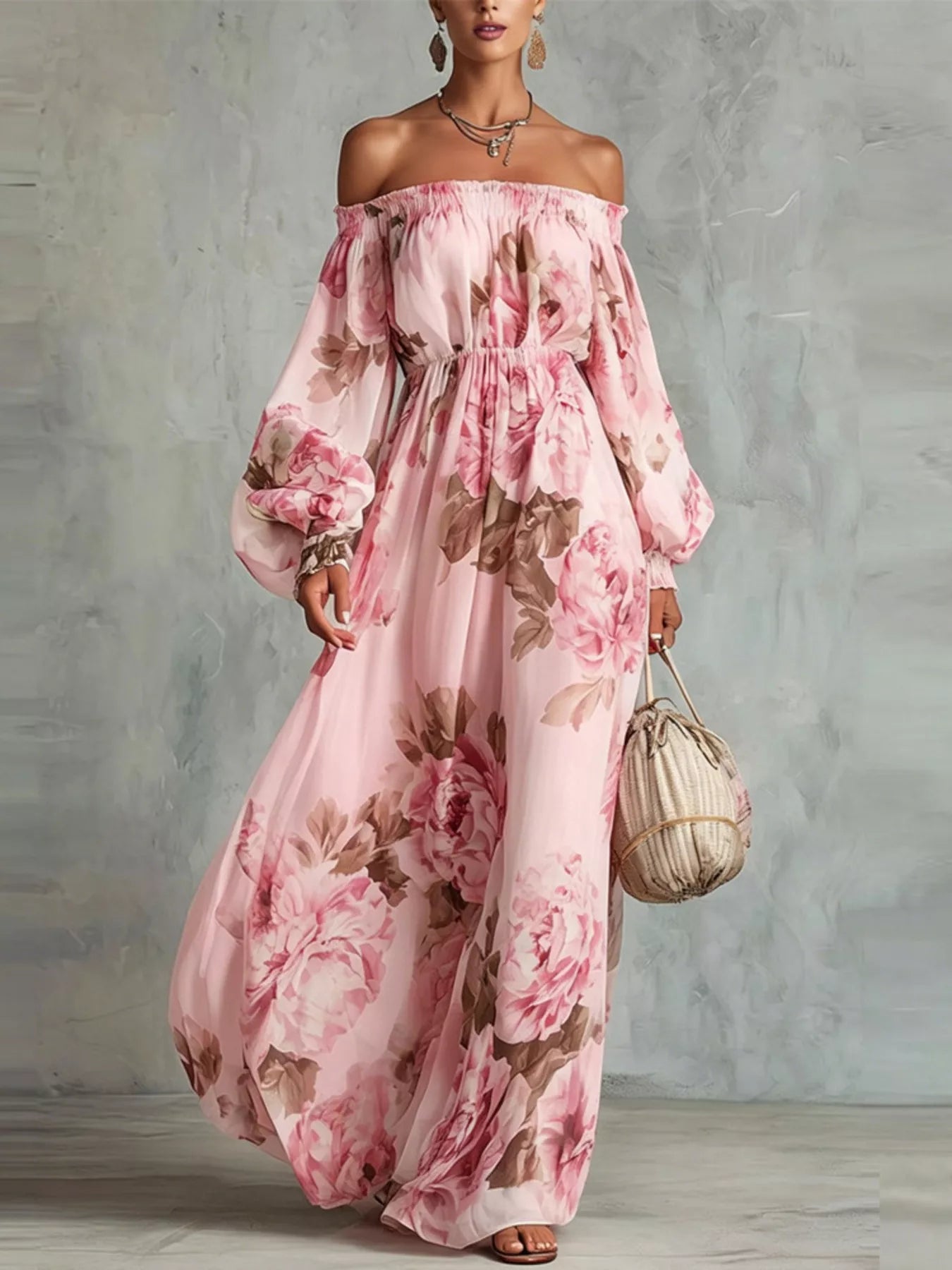 Trendsi Floral Off Shoulder Maxi Dress -