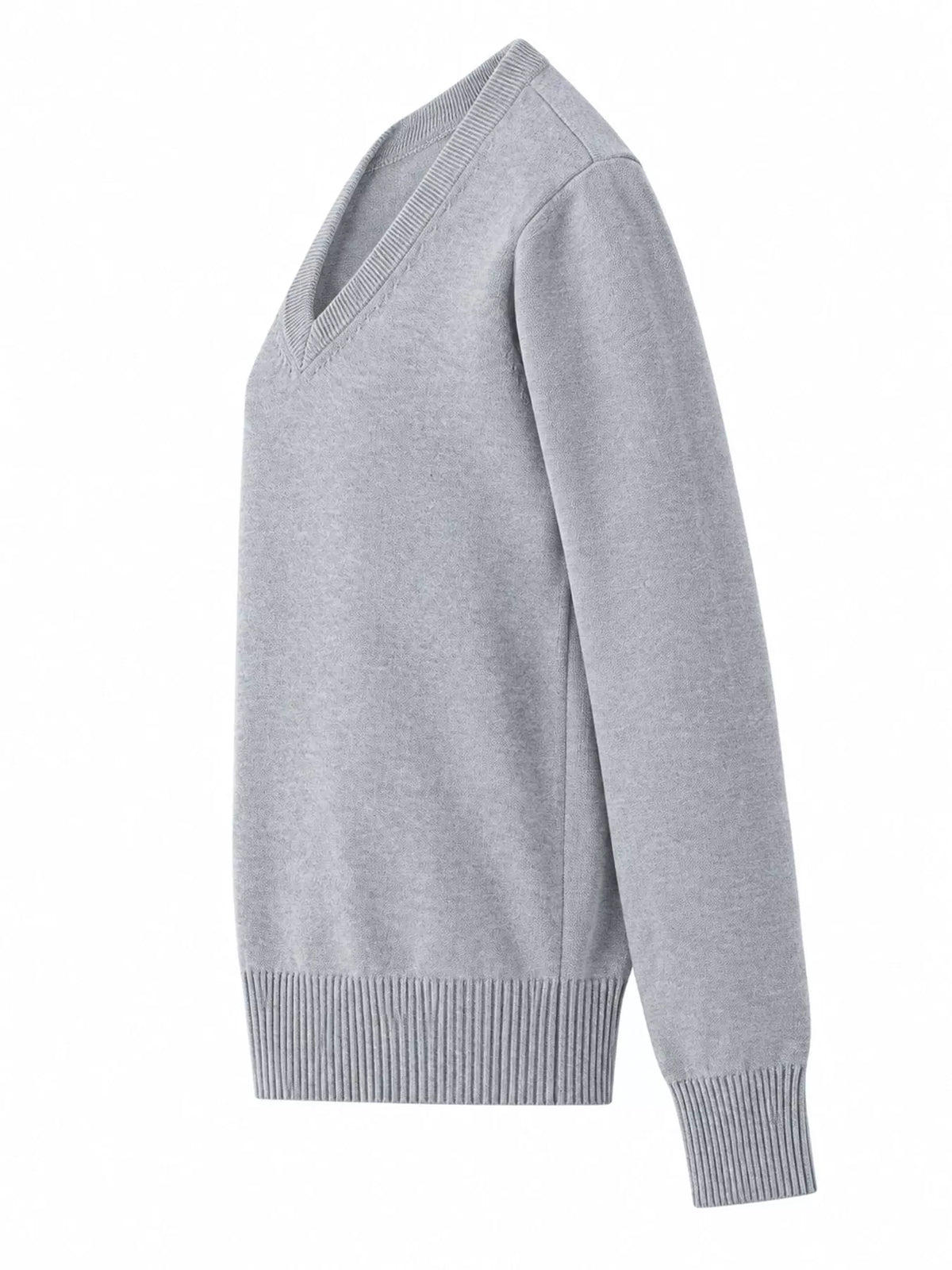 Women's V-Neck Long Sleeve Sweater in gray — side view