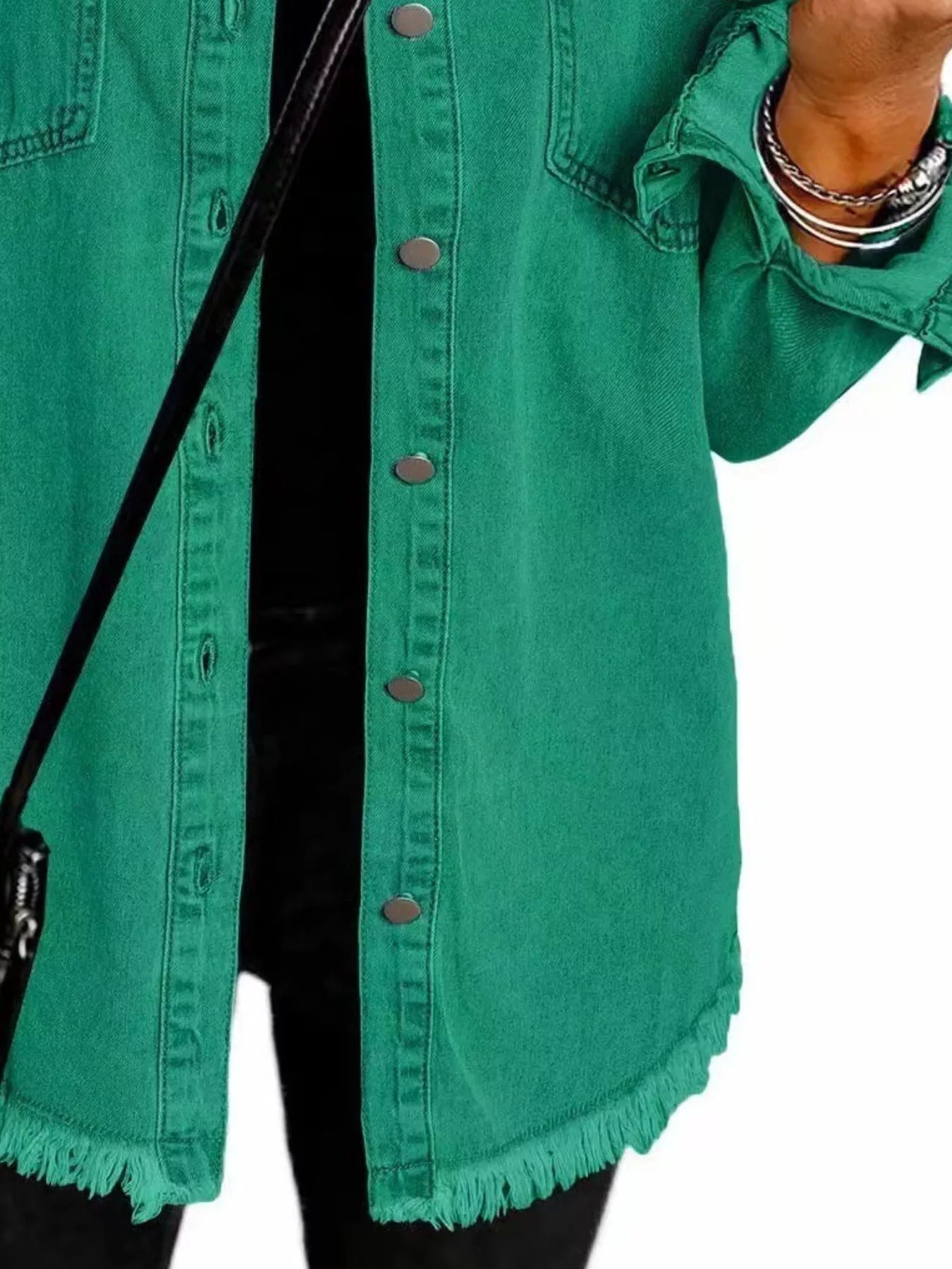 Trendsi Frayed Hem Button Up Denim Jacket -