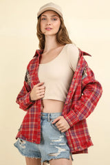 Trendsi VERY J Contrast Plaid Raw Detail Shirt -