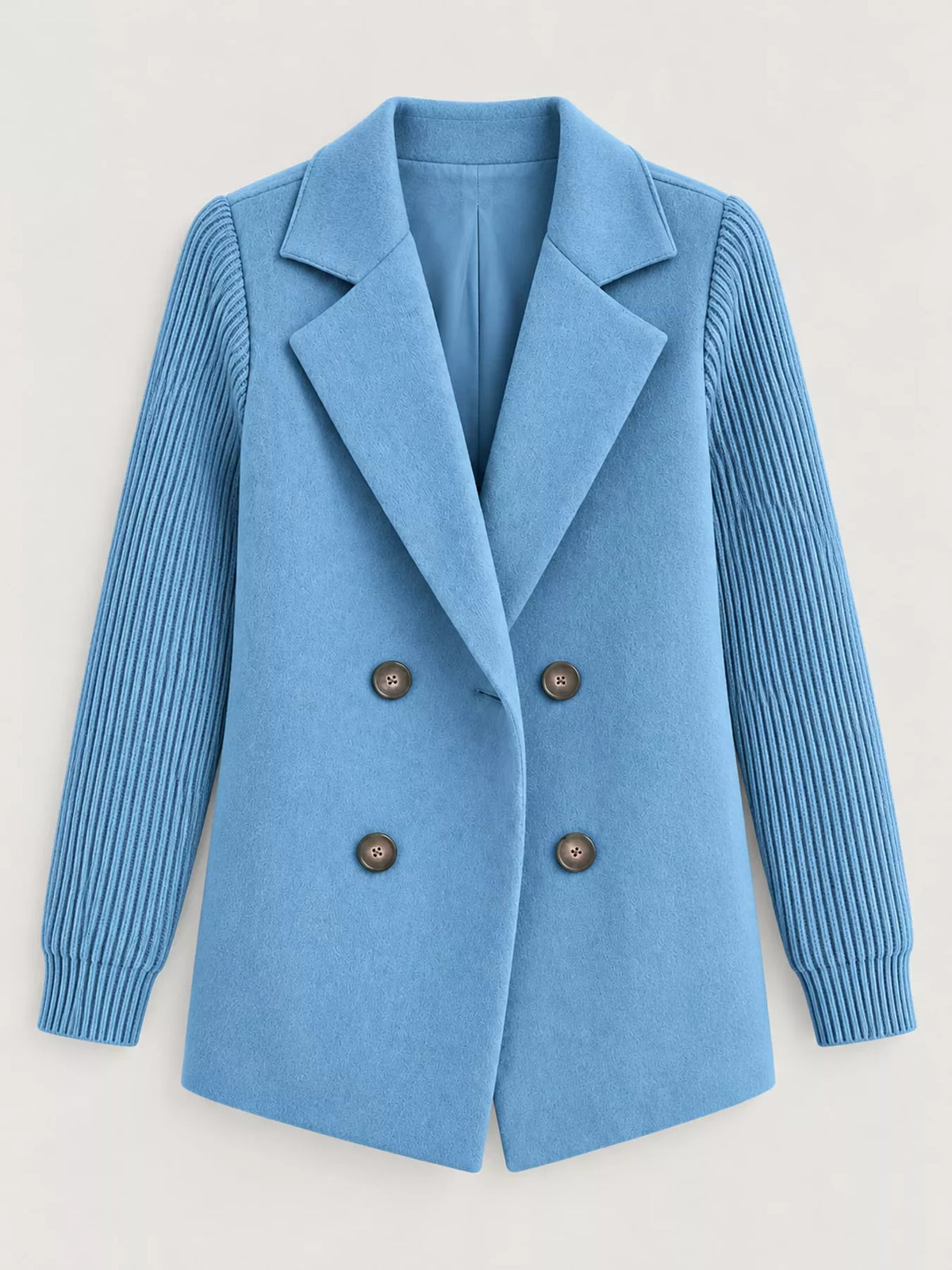 Blue double-breasted lapel collar blazer — front view