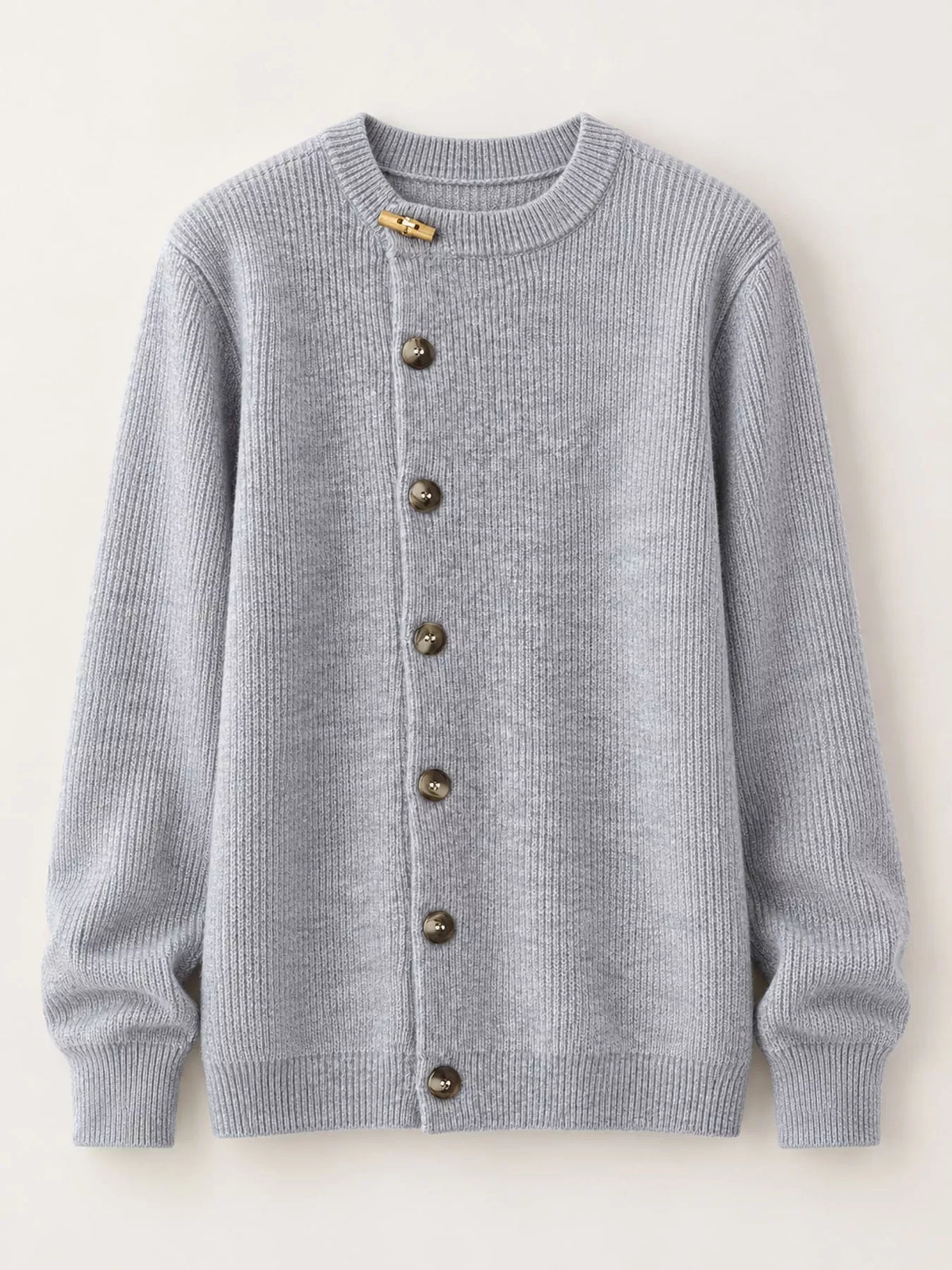 Light Gray ribbed knit asymmetrical button cardigan