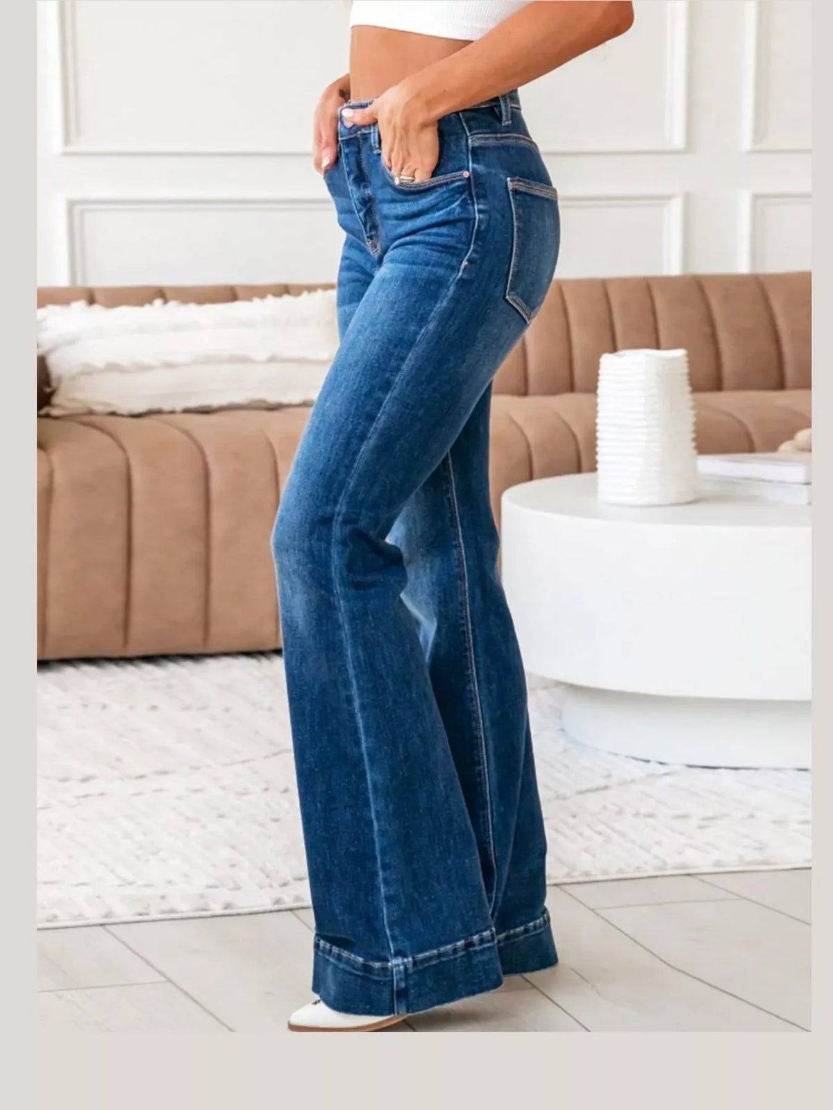 Dark Blue high-rise flare leg jeans