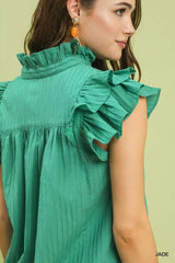 Trendsi Umgee Ruffle Sleeve Textured Babydoll Blouse -