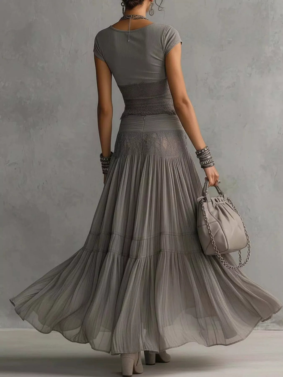 Trendsi Lace Slim Fit Top and Maxi Skirt Set -