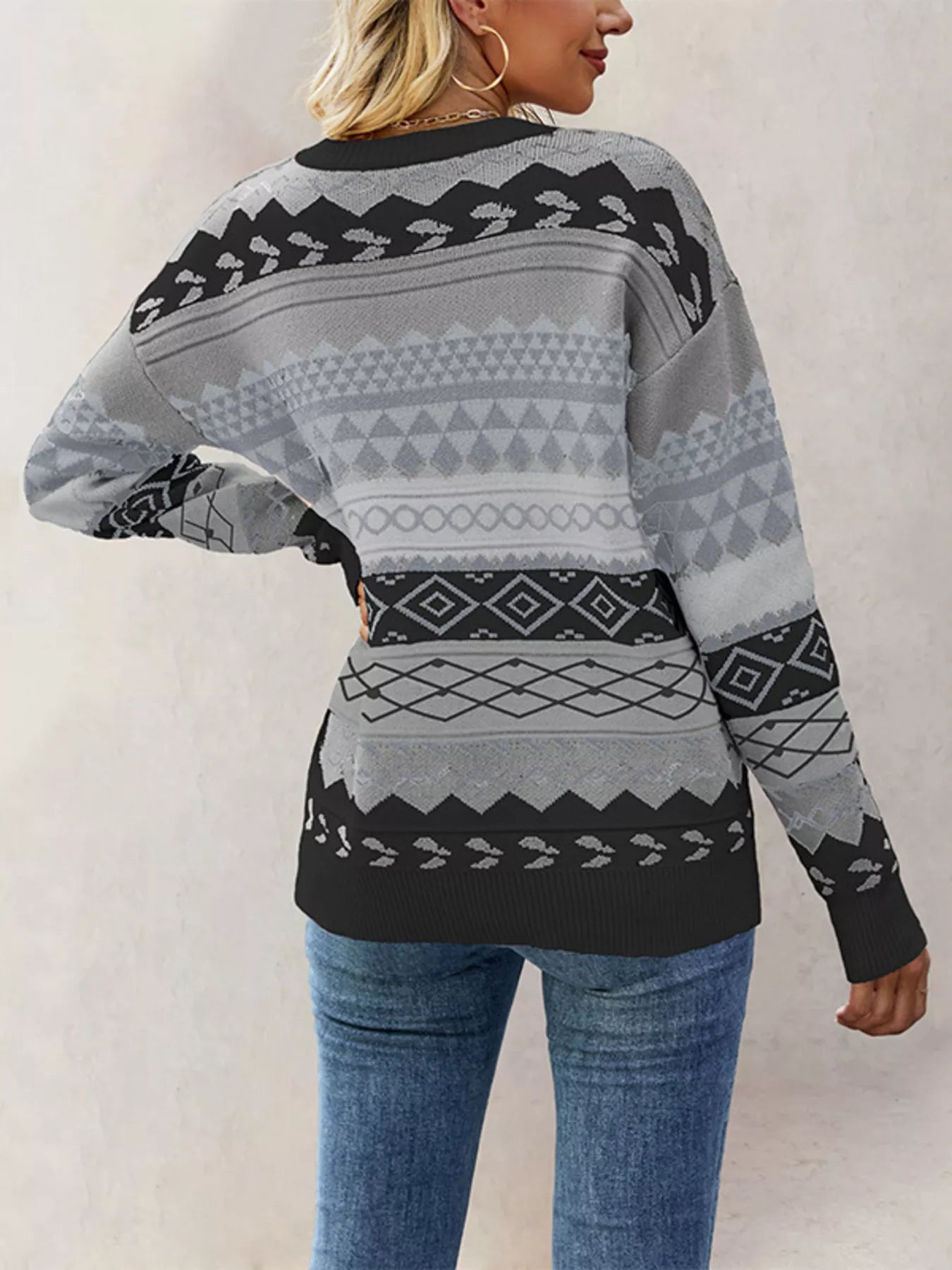Trendsi Geometric Pattern Dropped Shoulder Sweater -