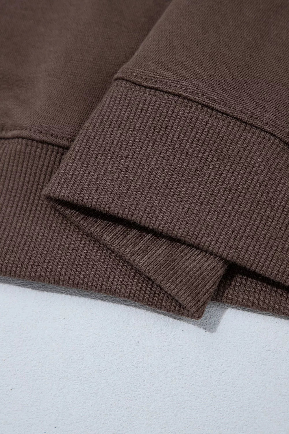 Brown slogan print sweatshirt, ribbed hem detail