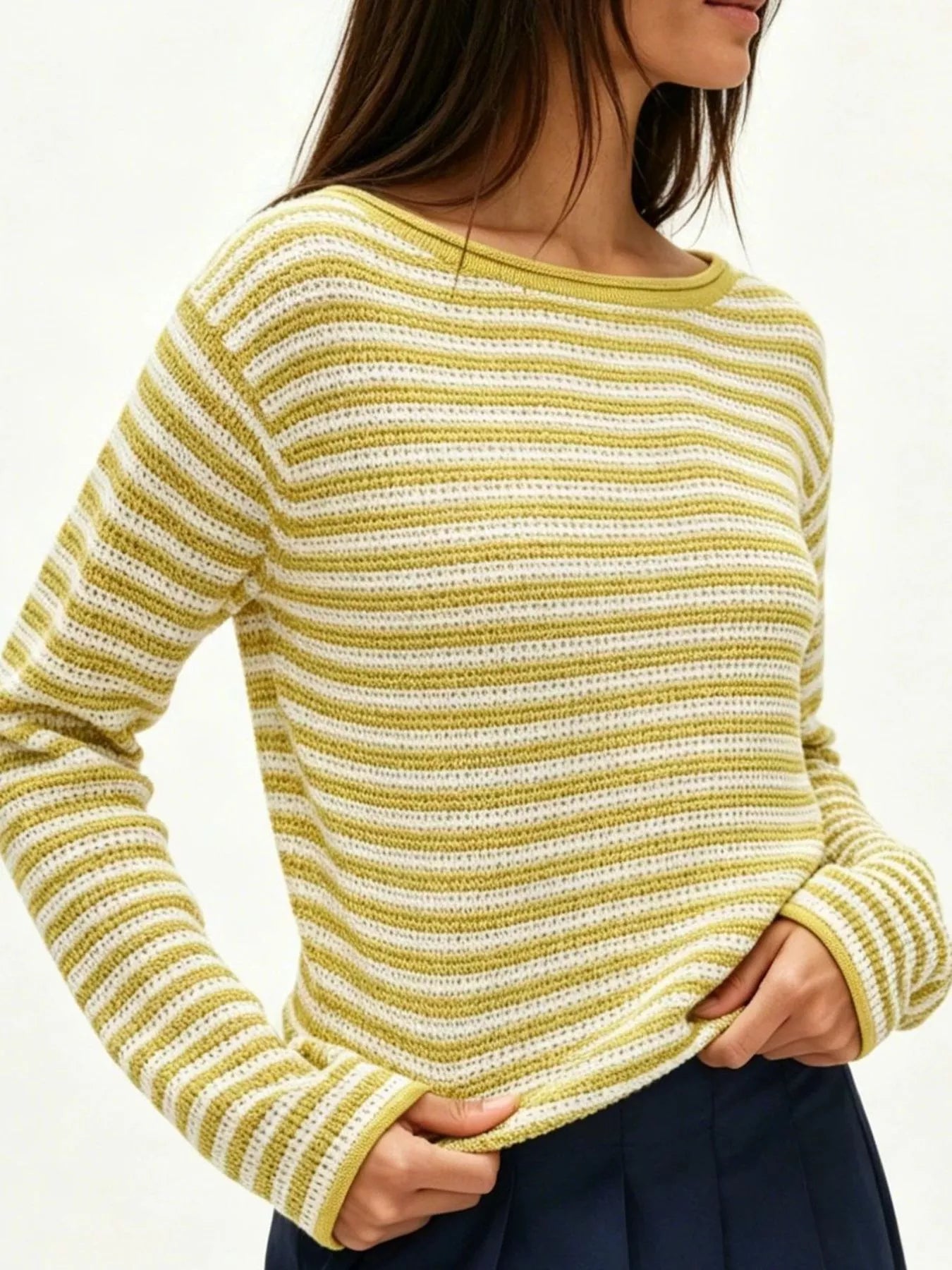 Trendsi Striped Boat Neck Knit Sweater -