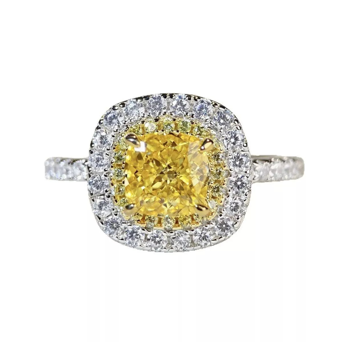 Trendsi 925 Sterling Silver Zircon Cushion Cut Ring -