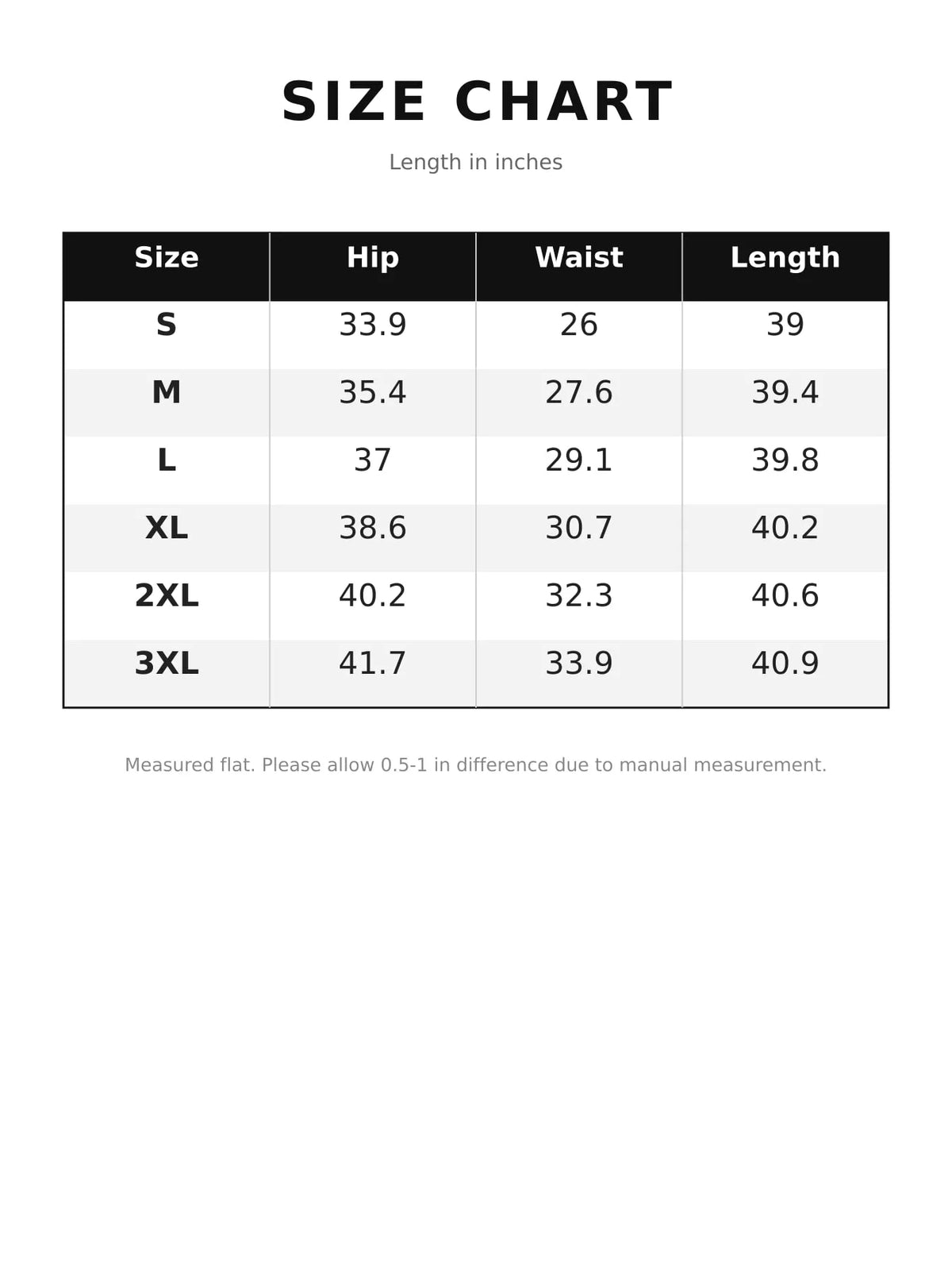 Size chart for high-waisted floral lace-trimmed leggings
