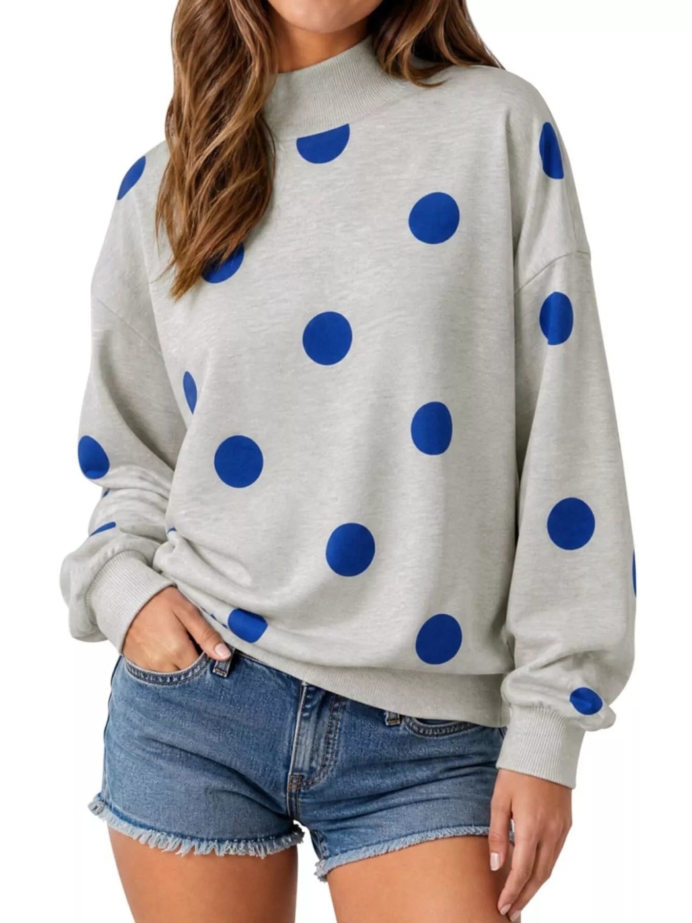 Trendsi Mock Neck Polka Dot Print Oversized Sweatshirt -