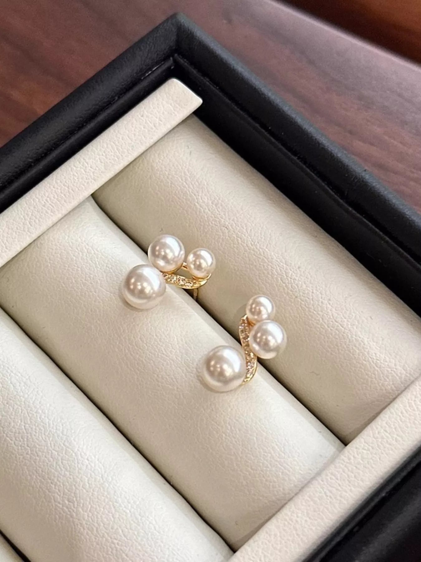 Women's Synthetic Pearl Cluster Earrings Gold Plated Zircon Post