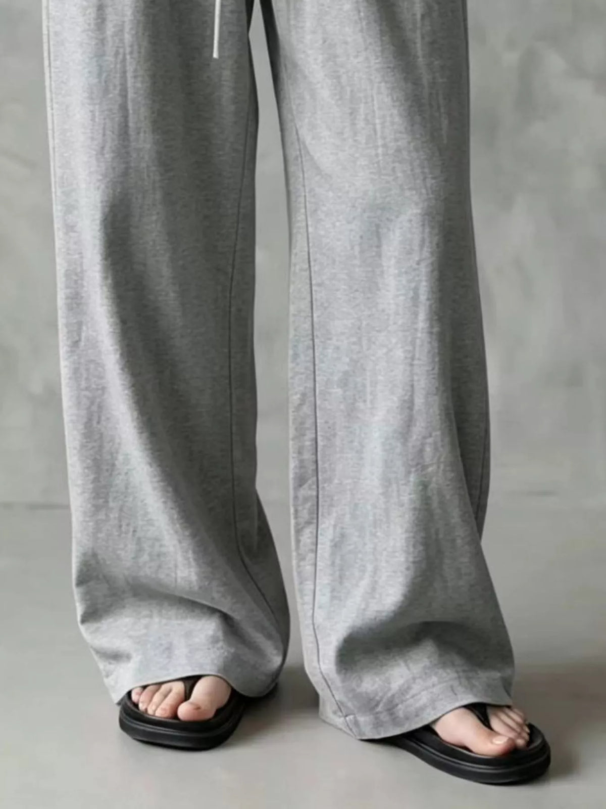 Women's Drawstring Wide-Leg Casual Pants in gray — hem detail view