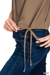 Trendsi Zenana Woven Drawstring Tie Side Sleeveless Top -