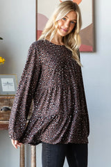 Trendsi Heimish Leopard Long Sleeve Tiered Blouse - Shirts