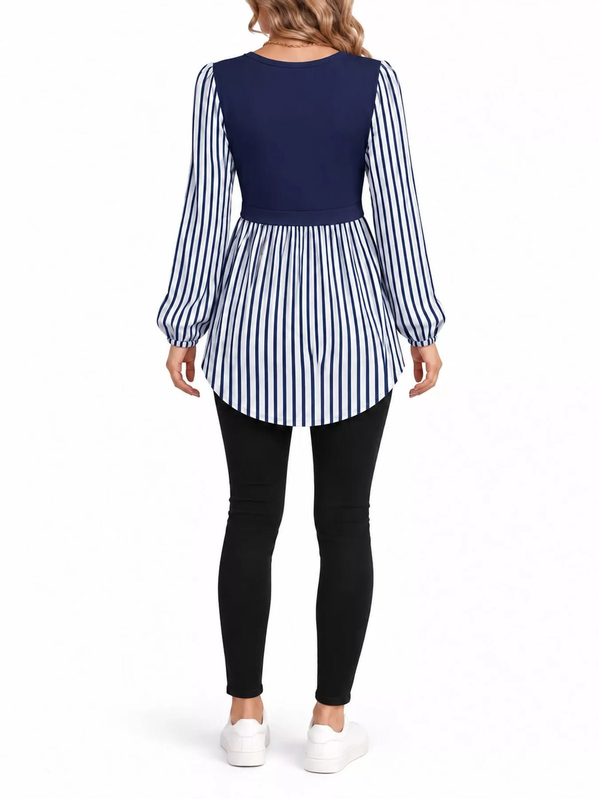 Contrast Panel Long Sleeve Tunic Blouse — back view