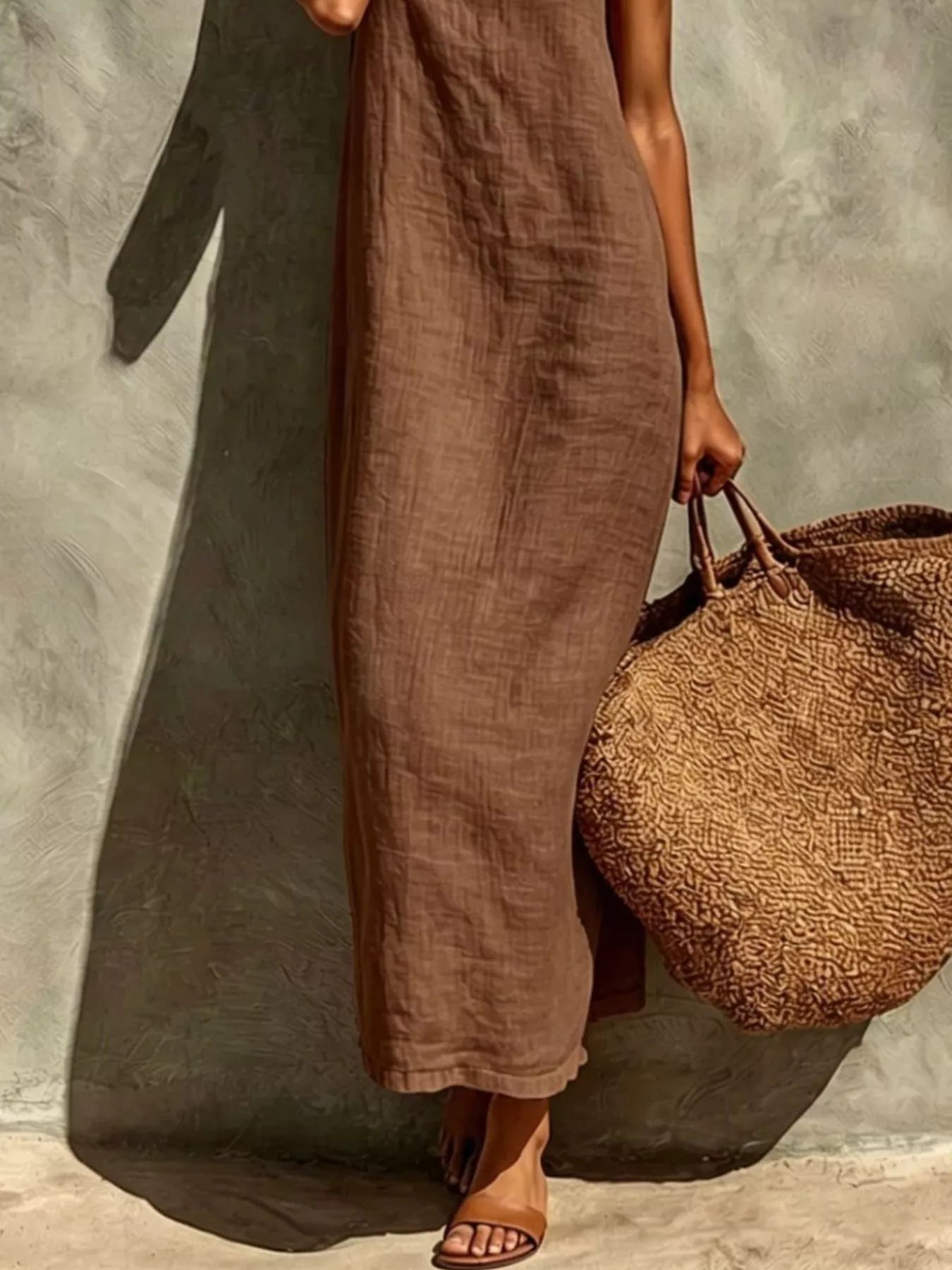 Trendsi Sleeveless Linen Casual Maxi Dress -
