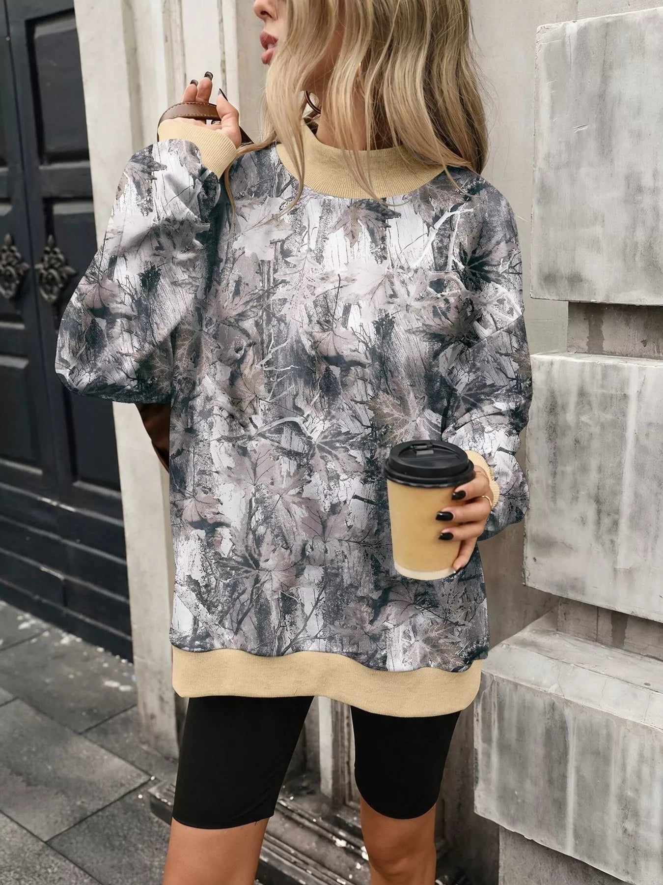 Camouflage-print mock-neck sweatshirt