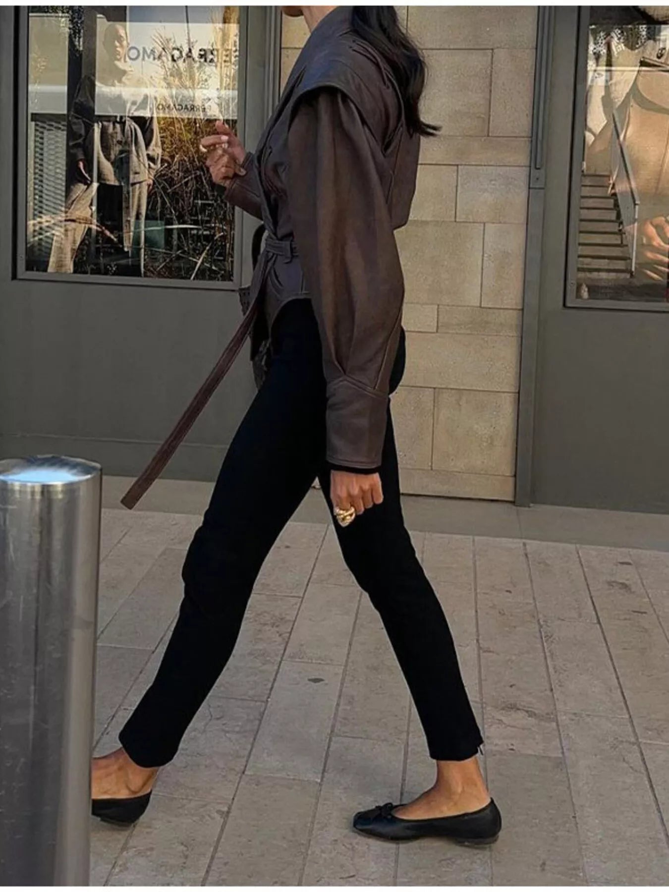 Trendsi Belted Leather Jacket with Shawl Collar -