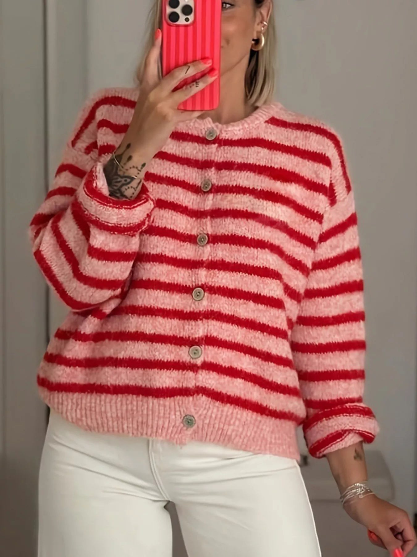 Trendsi Striped Button-Down Cardigan -