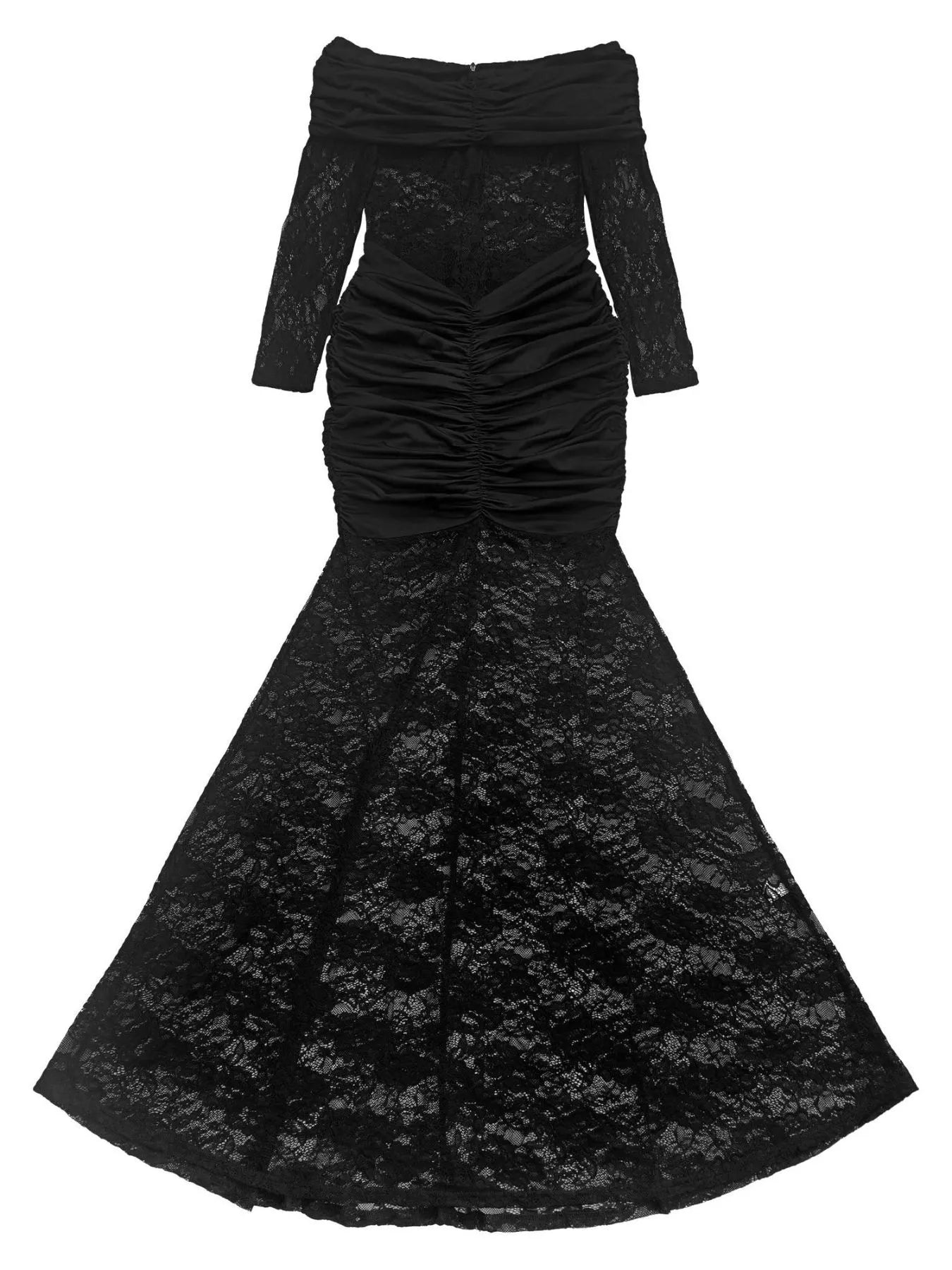 Trendsi Off-Shoulder Ruched Lace Mermaid Maxi Dress -