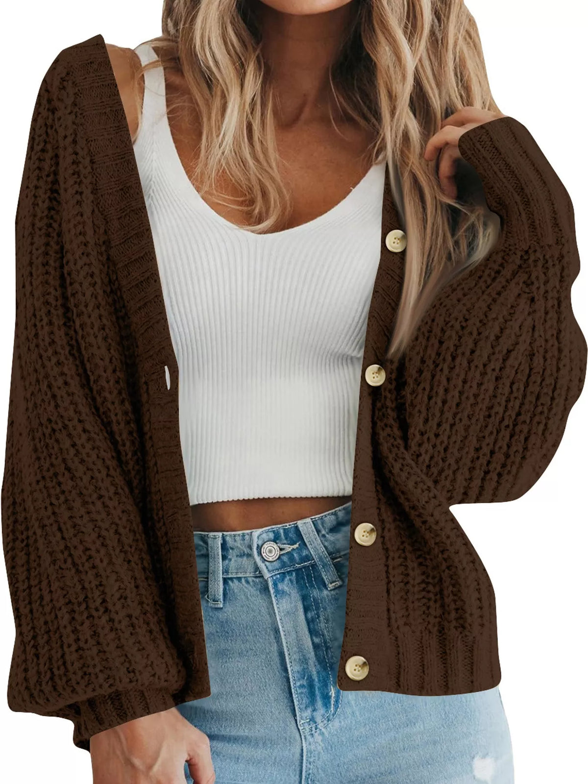 Button cardigan, brown front