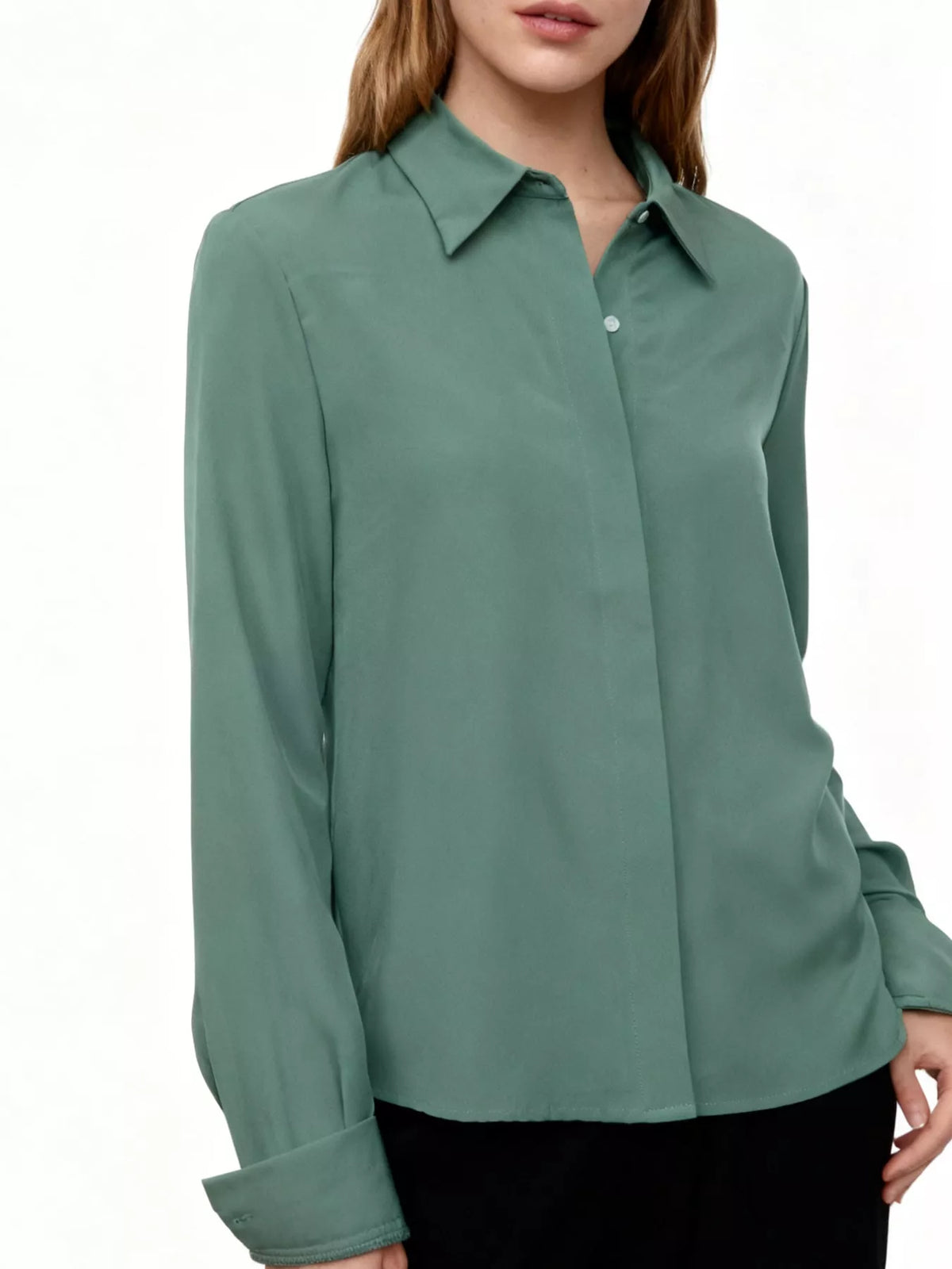Button-up shirt, sage front