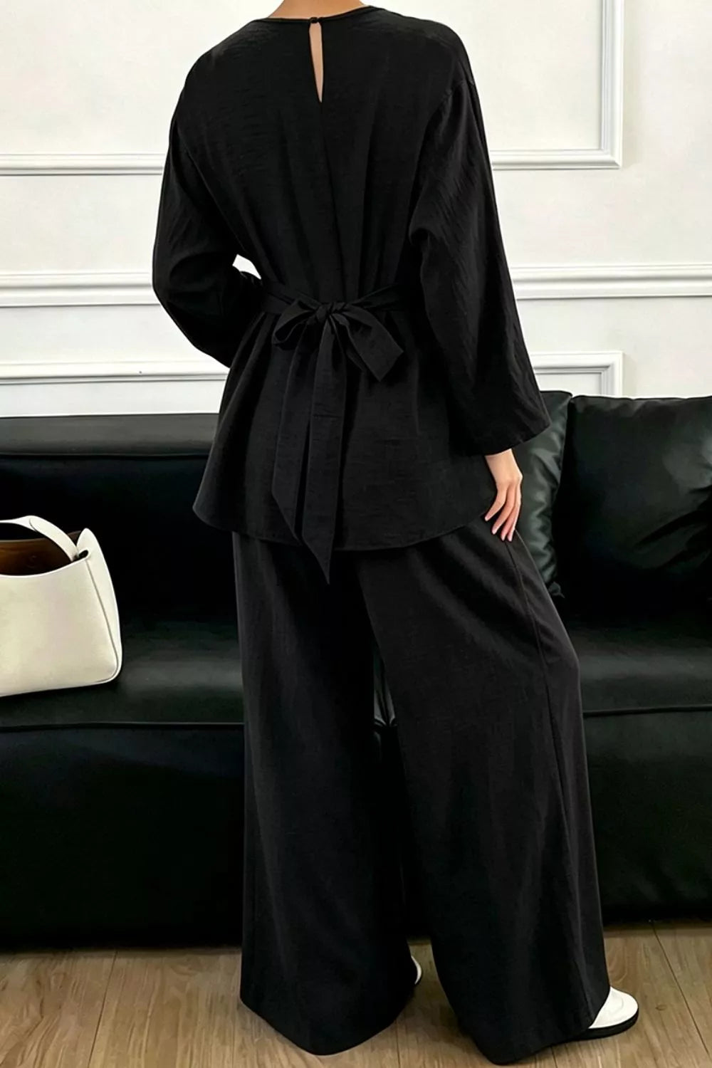 Chain-waist top and pants set