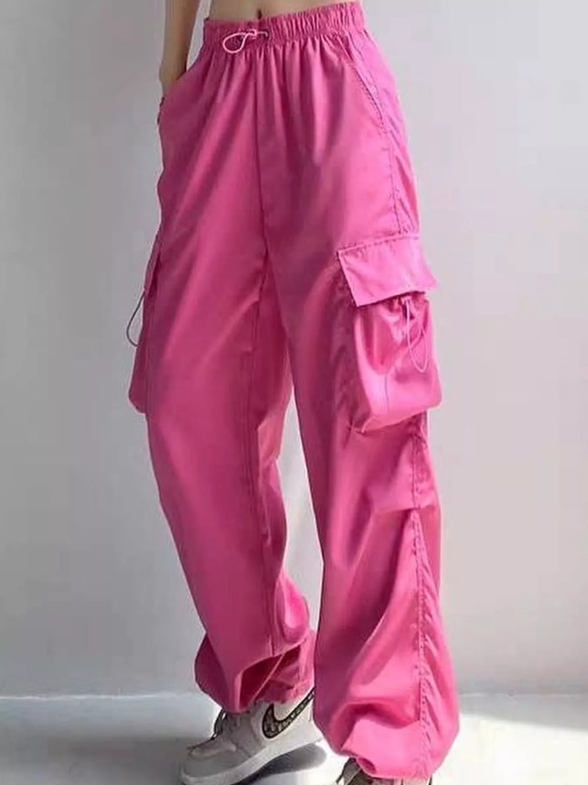 Pink drawstring cargo pants