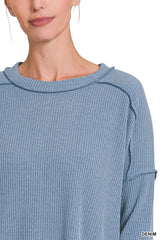 Trendsi Zenana Ribbed Drop Shoulder Round Neck Sweater -