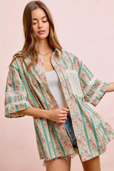 Trendsi BiBi Eyelet Lace And Floral Mix And Match Shirt Top - Shirts