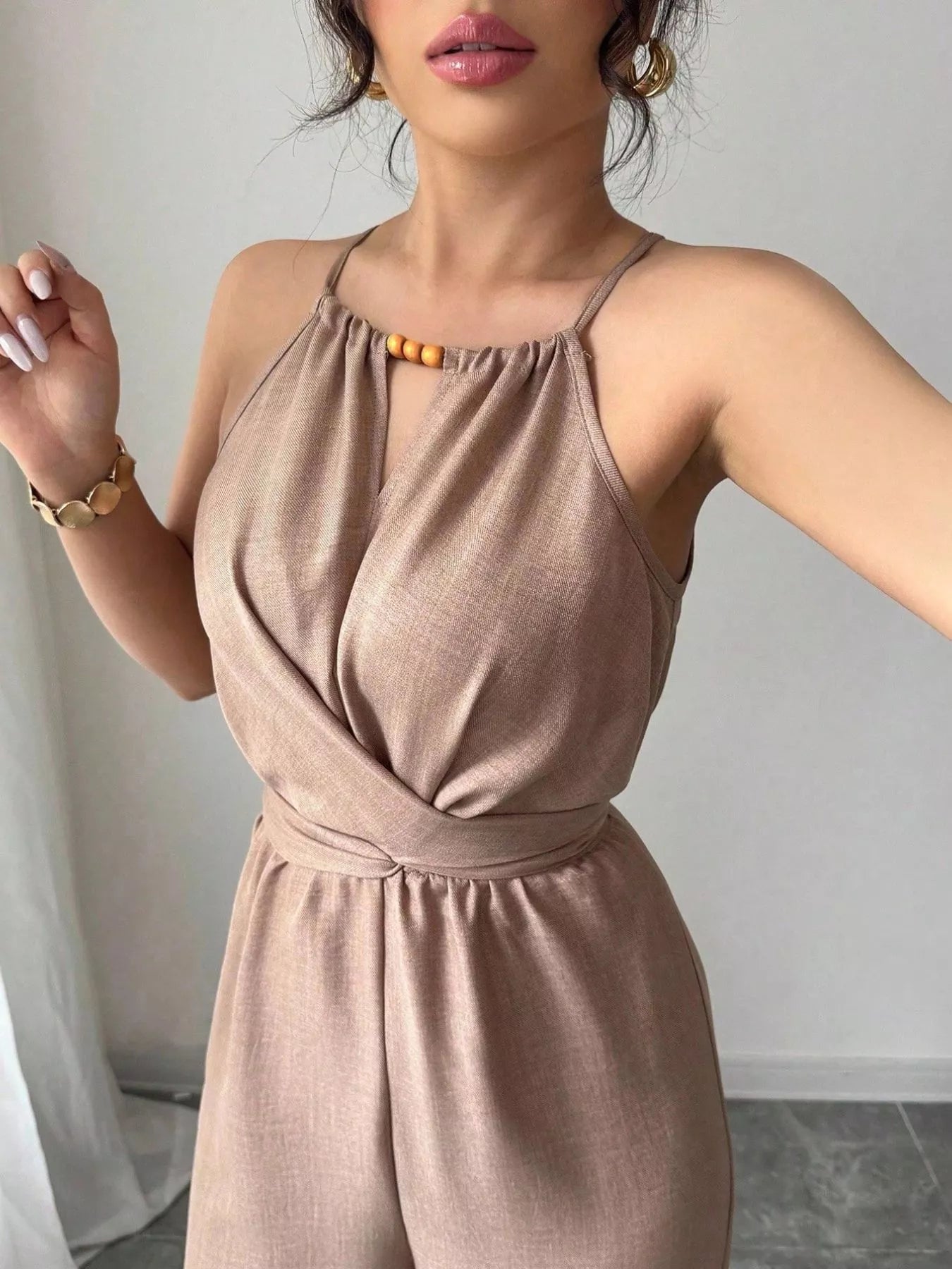 Trendsi Sleeveless Tie Waist Wide-Leg Jumpsuit -