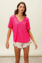 Trendsi BiBi Waved Rib U Neck Top With Front Pocket -