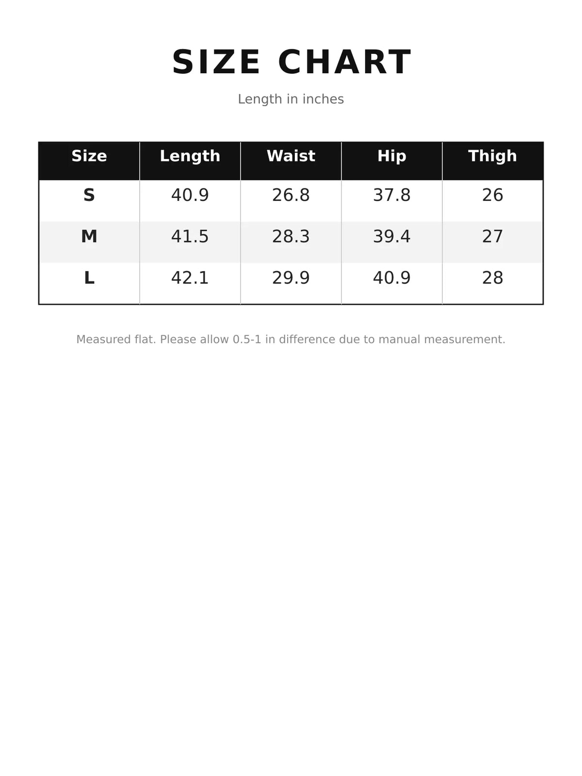 Size chart for cargo wide-leg pants