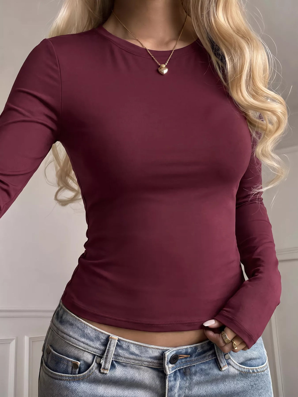 Slim-fit Long Sleeve Crew Neck T-Shirt, front view