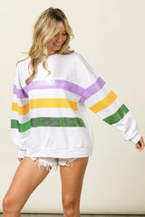 Trendsi BiBi Sequin Mardi Gras Striped Round Neck Sweatshirt -