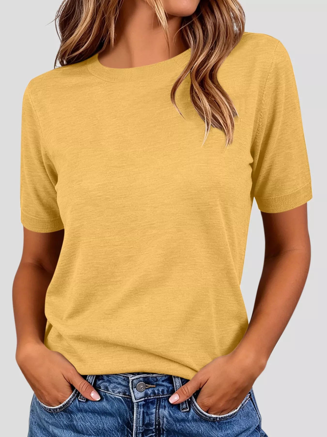 Trendsi Classic Crew Neck Short Sleeve Knit Top -