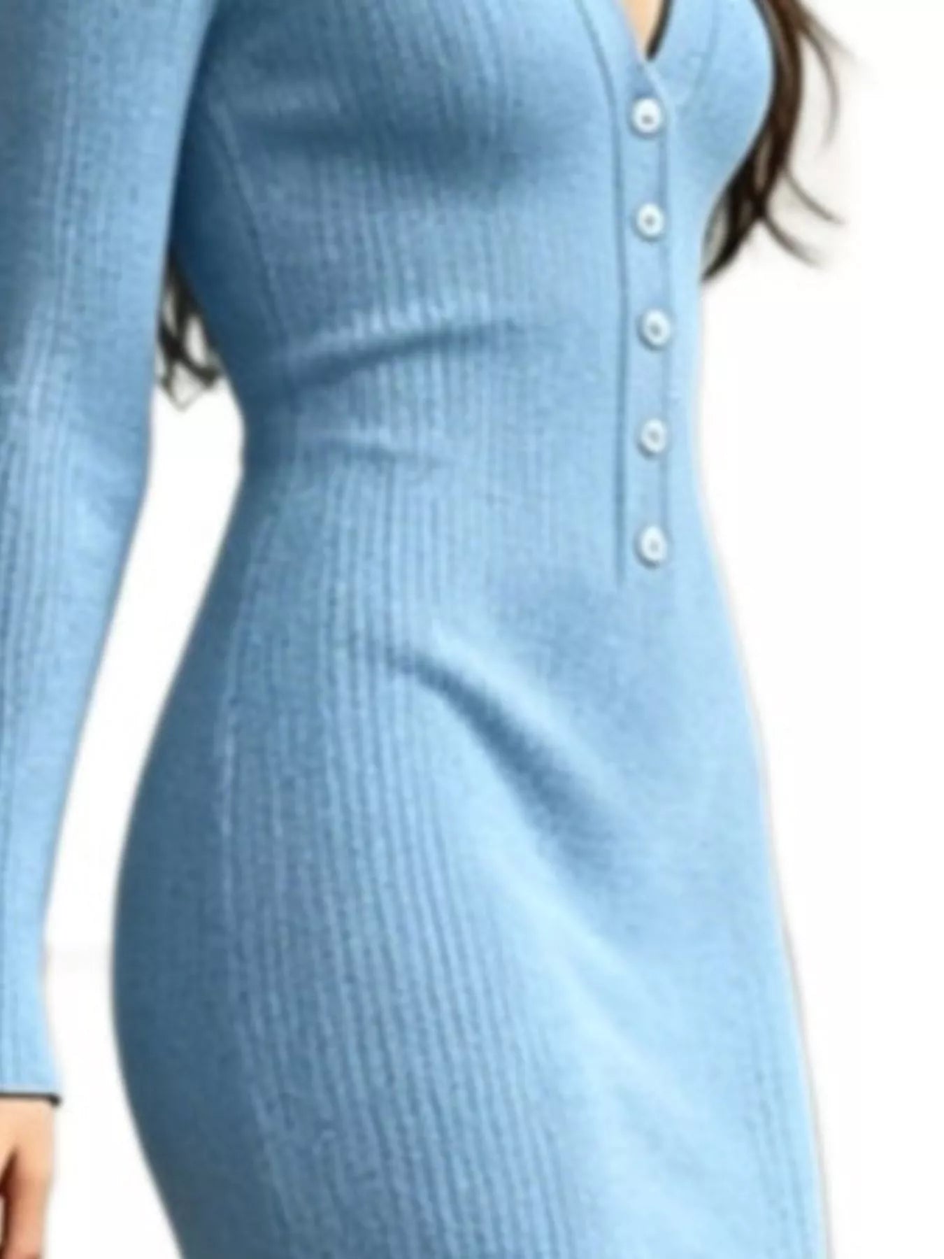 Trendsi Ribbed Long Sleeve Sweater Dress with High Slit -