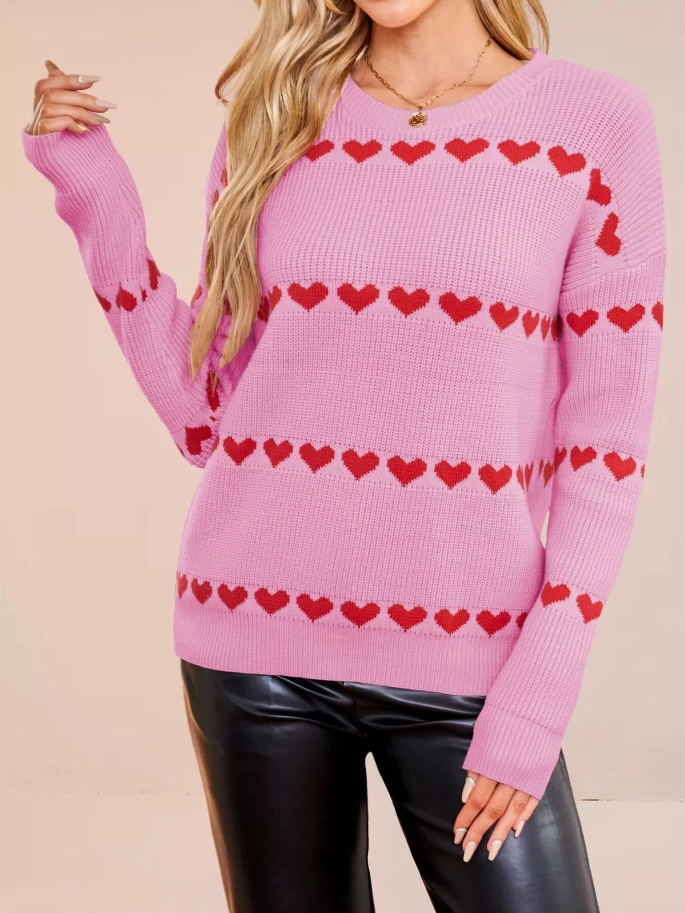 Trendsi Heart Pattern Dropped Shoulder Sweater -