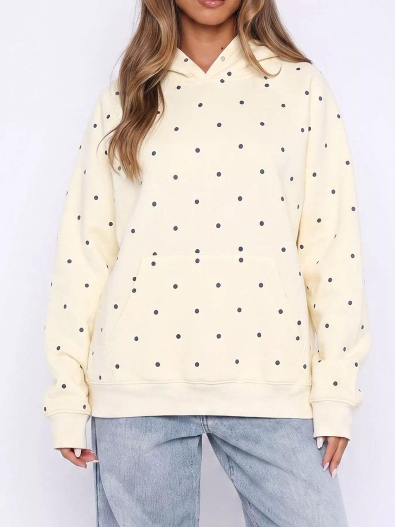 Trendsi Polka Dot Raglan Sleeve Hoodie -