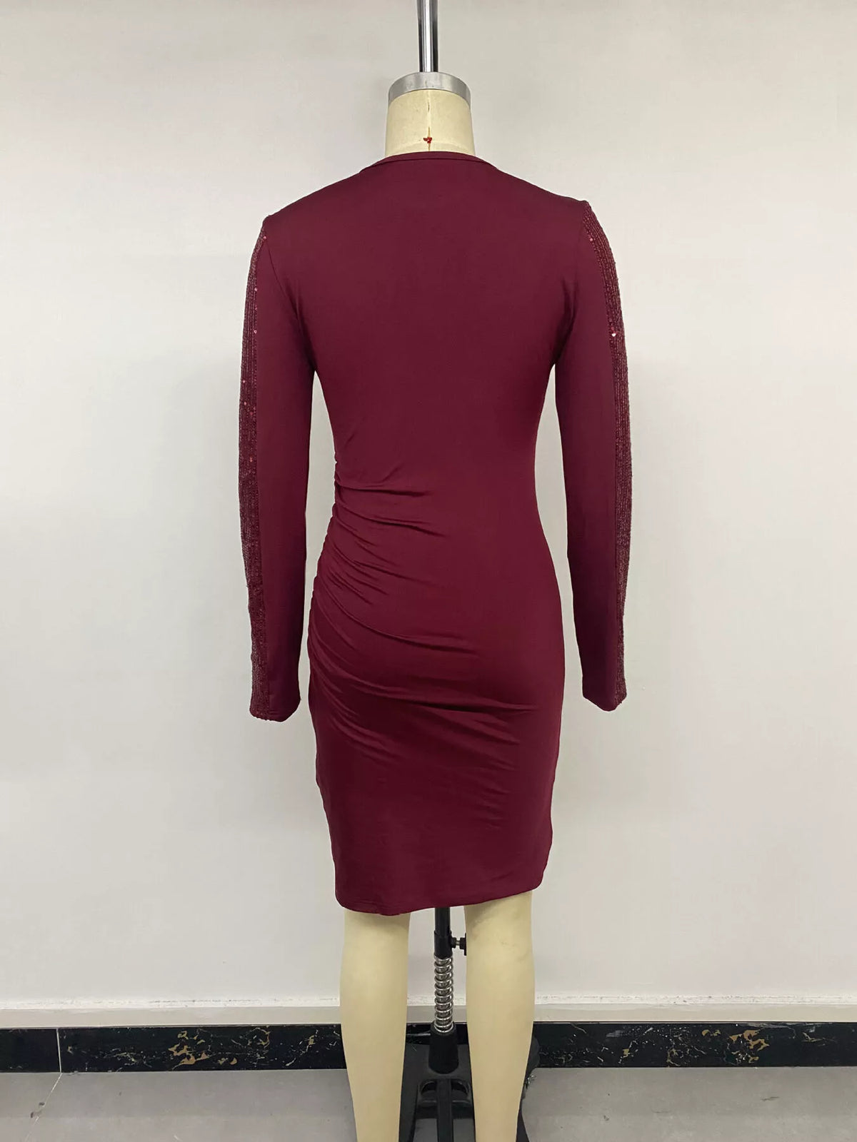 Trendsi Long-Sleeve Sequin-Trimmed Bodycon Dress -
